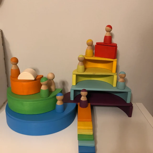 12 Pcs Rainbow Wooden Peg Dolls in Primary Colors on  castle ornaments