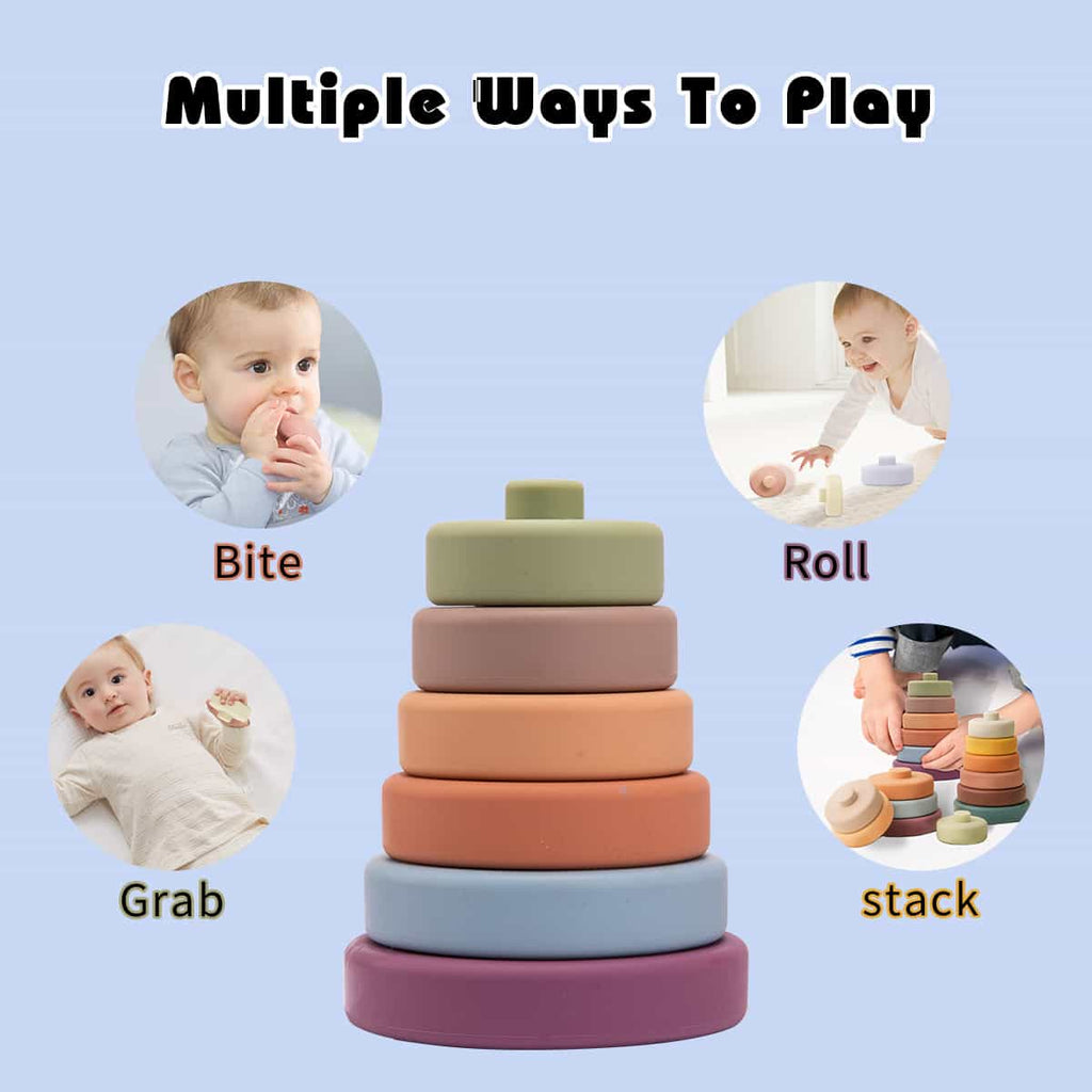 6PC Soft Baby Silicone Builiding Rings Stacker ways play