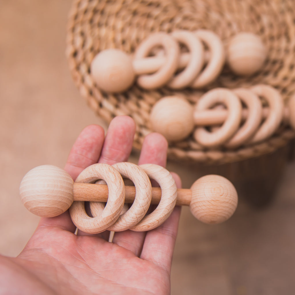 Handmade Wooden Three-ring Rattle - MamimamiHome Baby