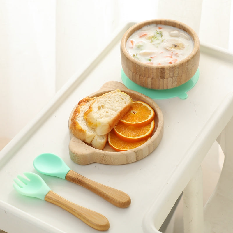 2 In1 Use Bamboo And Wood Dinner Plate Set - MamimamiHome Baby