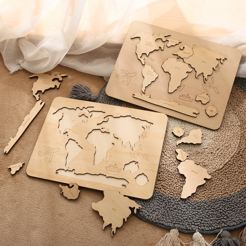 Wood World Map Puzzle - MamimamiHome Baby