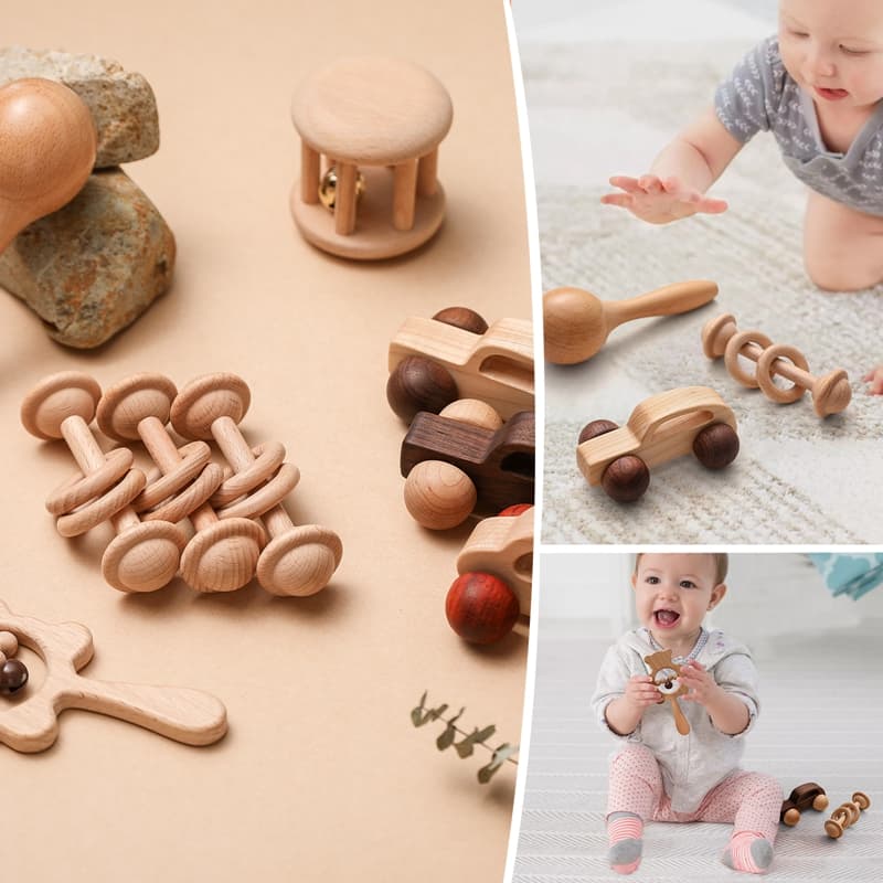 Montessori Wooden Rattle baby play
