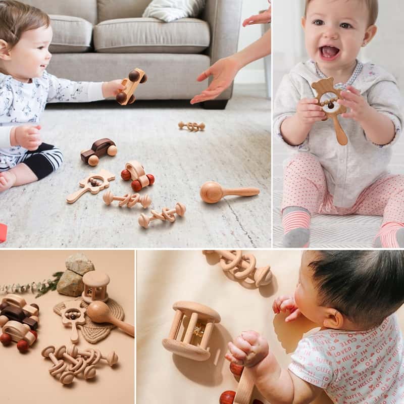 Montessori Wooden Rattle  In baby  hand