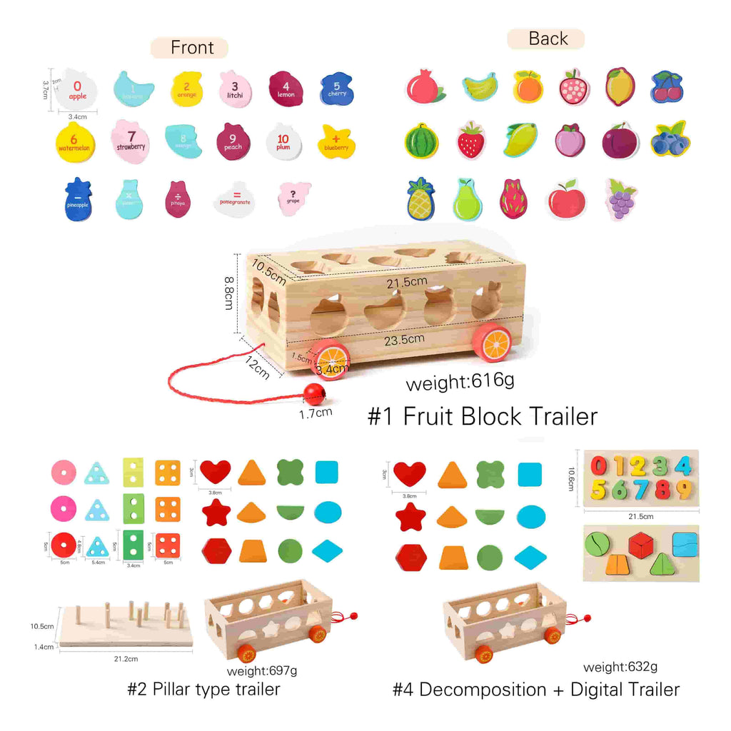 Wooden  3D Fruits Sorting Car  Size