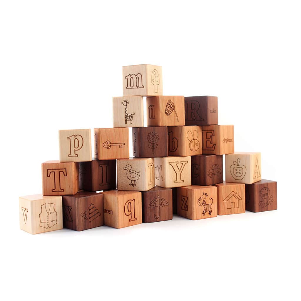 Wooden Cube Picture Alphabet Blocks stacking toys