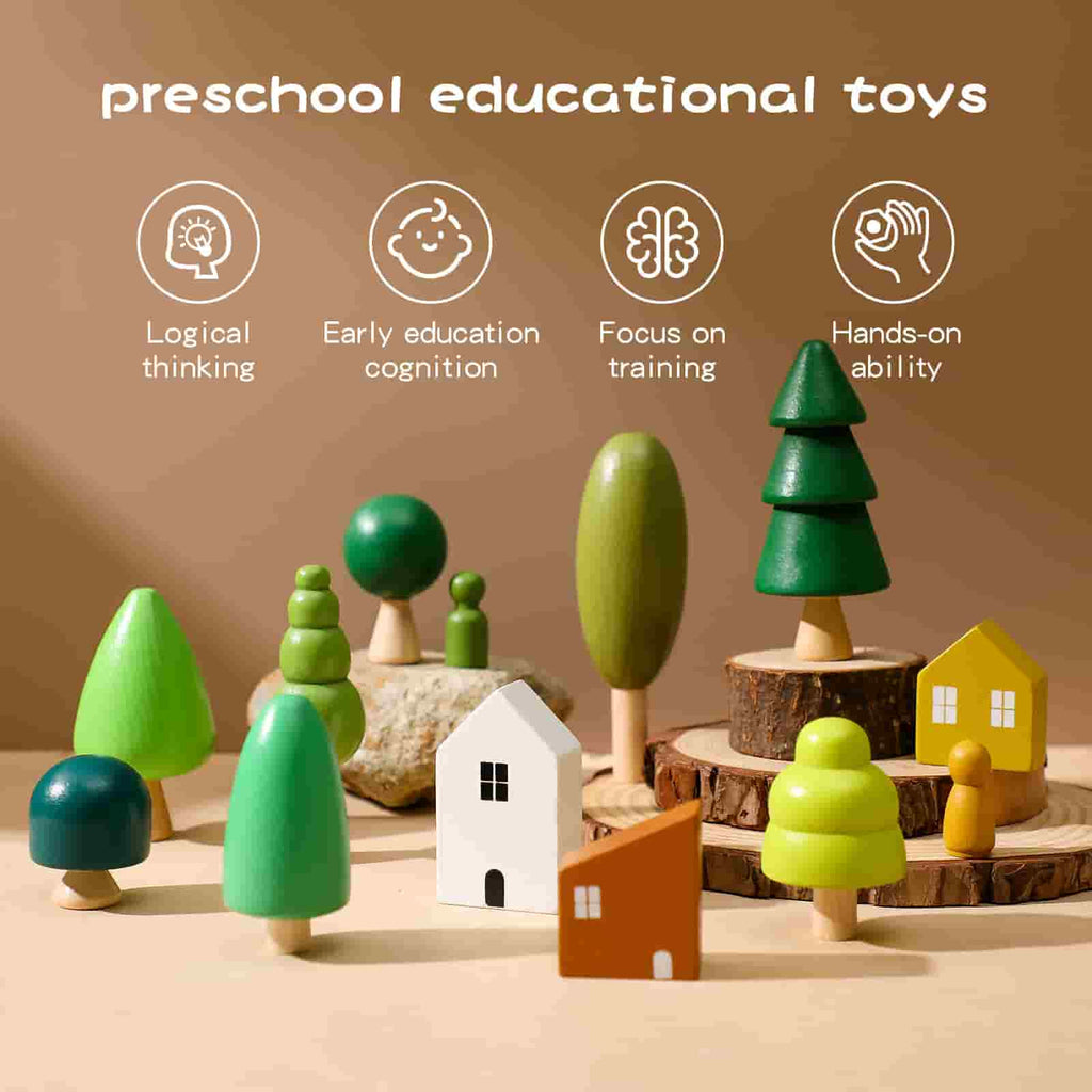 13pcs Wooden Forest & House Toys Set palytoys