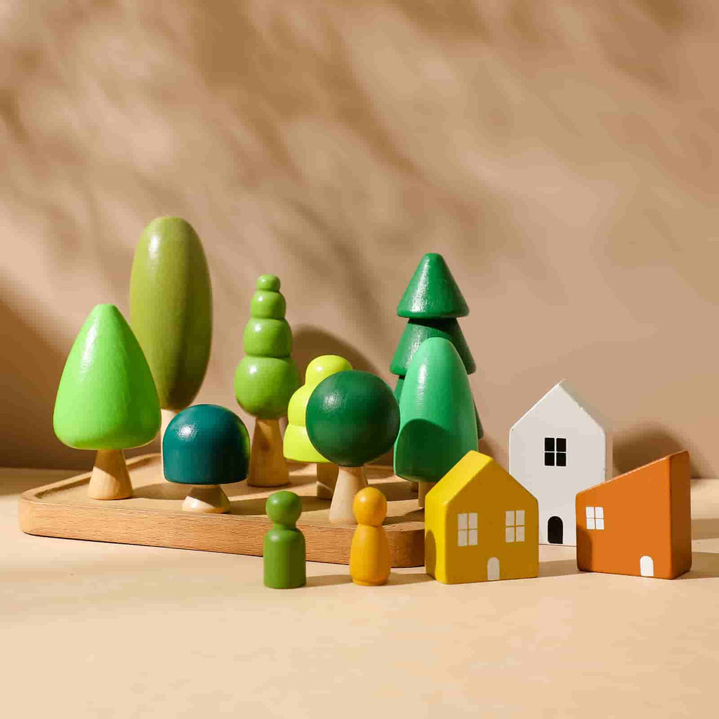 13pcs Wooden Forest & House Toys Set 