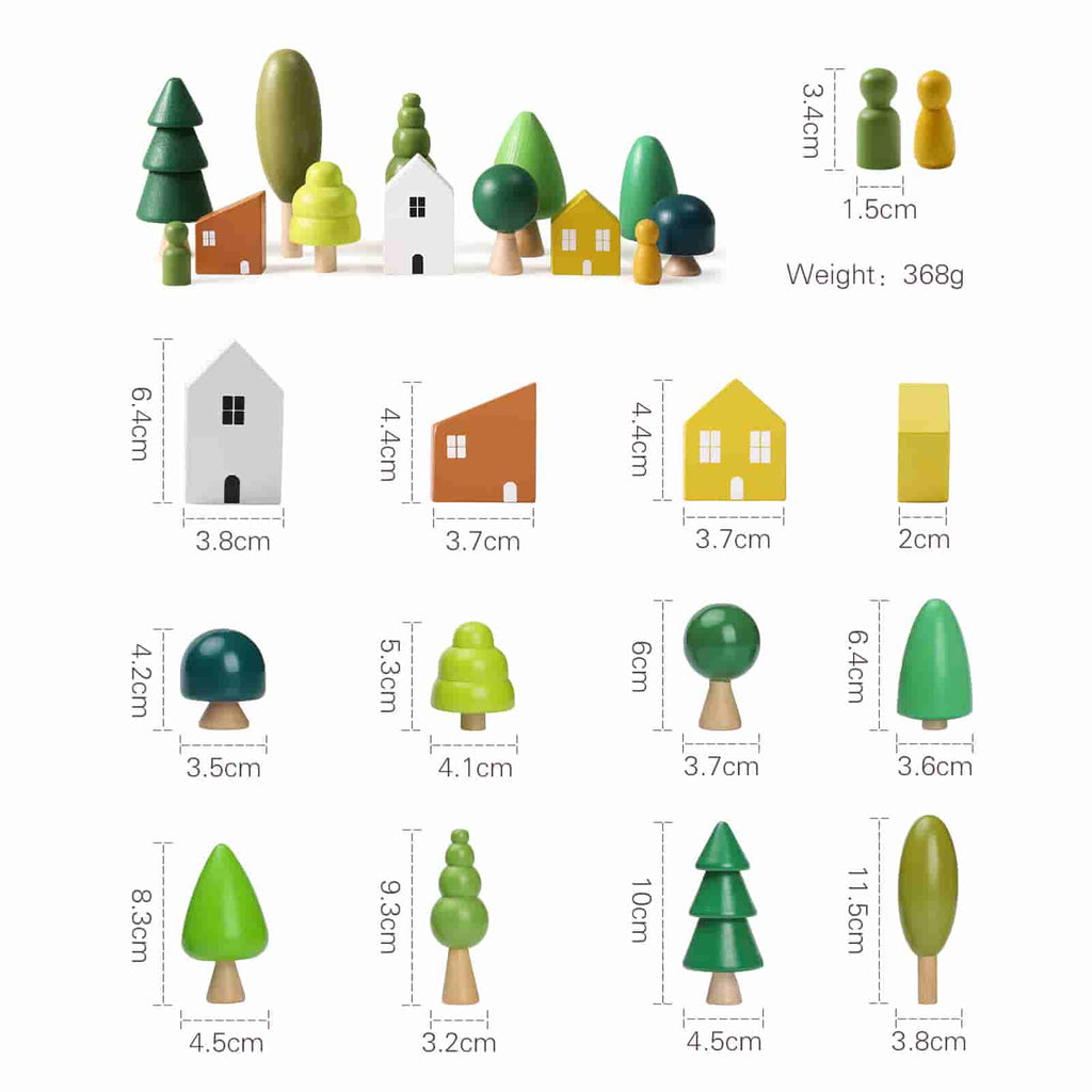13pcs Wooden Forest & House Toys Set size