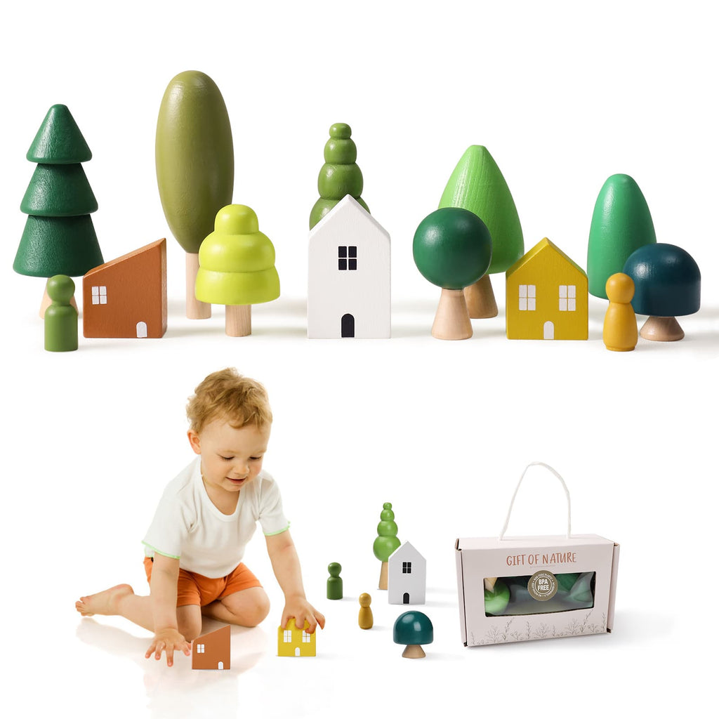 13pcs Wooden Forest & House Toys Set
