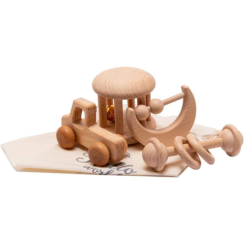 Wooden Montessori Rattles Grasping Pick-up Truck Toy Set