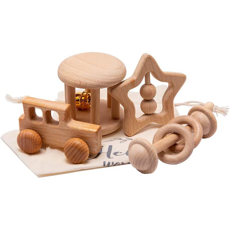 Wooden Montessori Rattles Grasping truck toy set