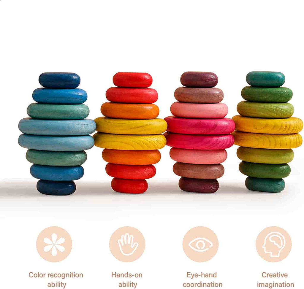  Wooden Rainbow  Stacking Pebbles  color