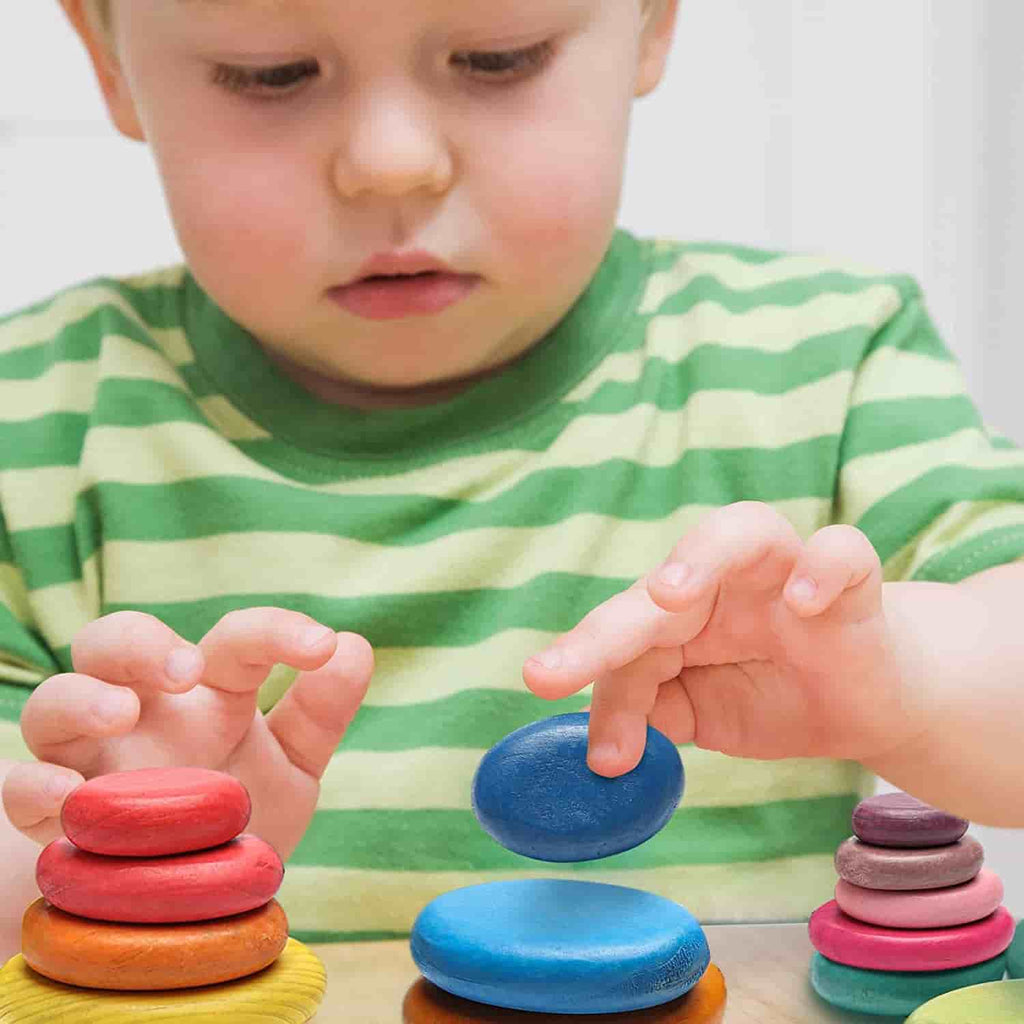  Wooden Rainbow  Stacking Pebbles baby play