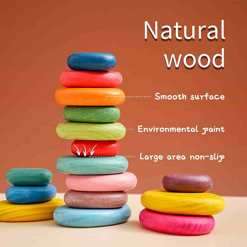  Wooden Rainbow  Stacking Pebbles natural wood