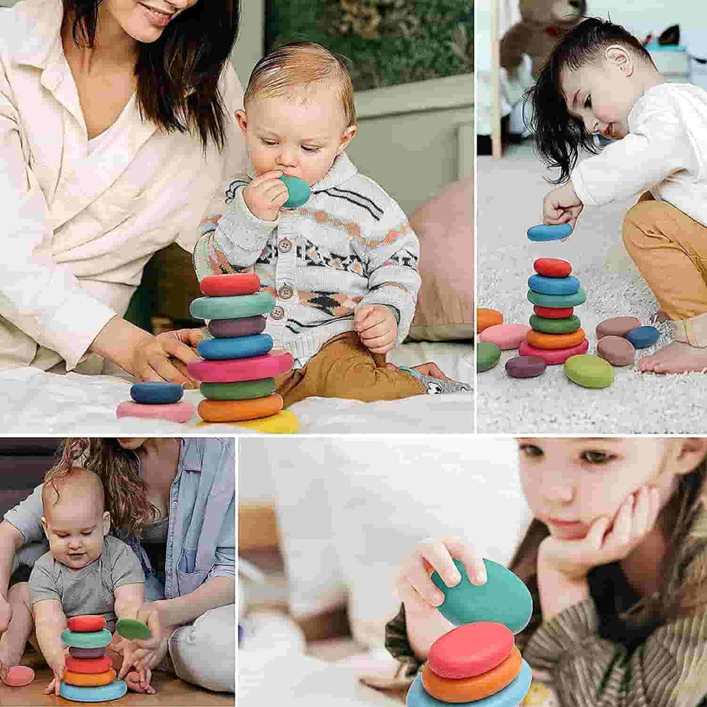  Wooden Rainbow  Stacking Pebbles PLAY WITH MOM