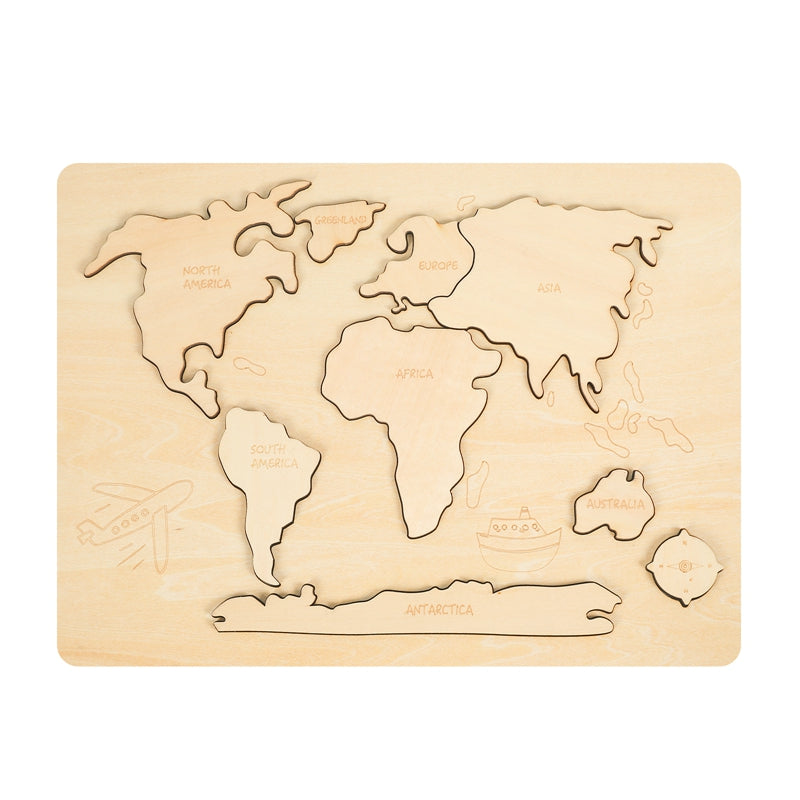 Wood World Map Puzzle - MamimamiHome Baby