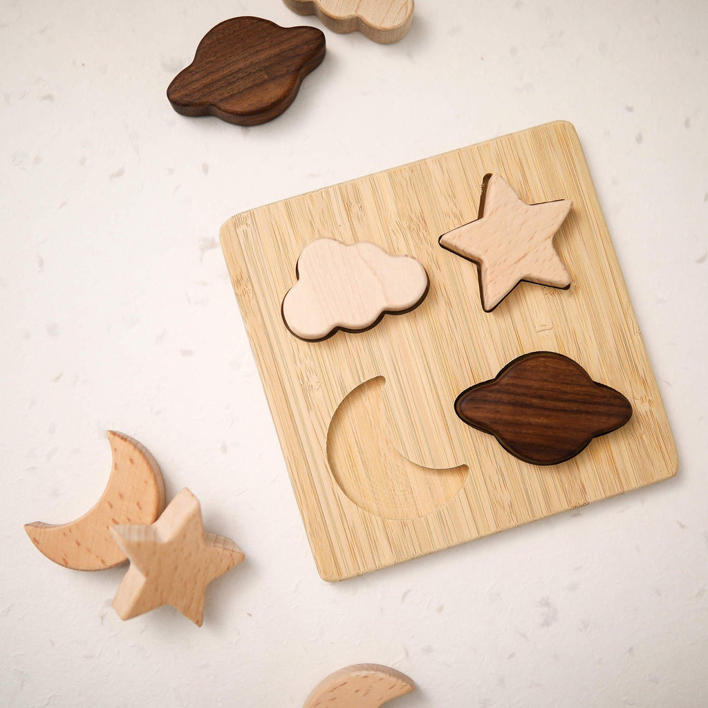 Moon and Star Wooden Puzzle - MamimamiHome Baby