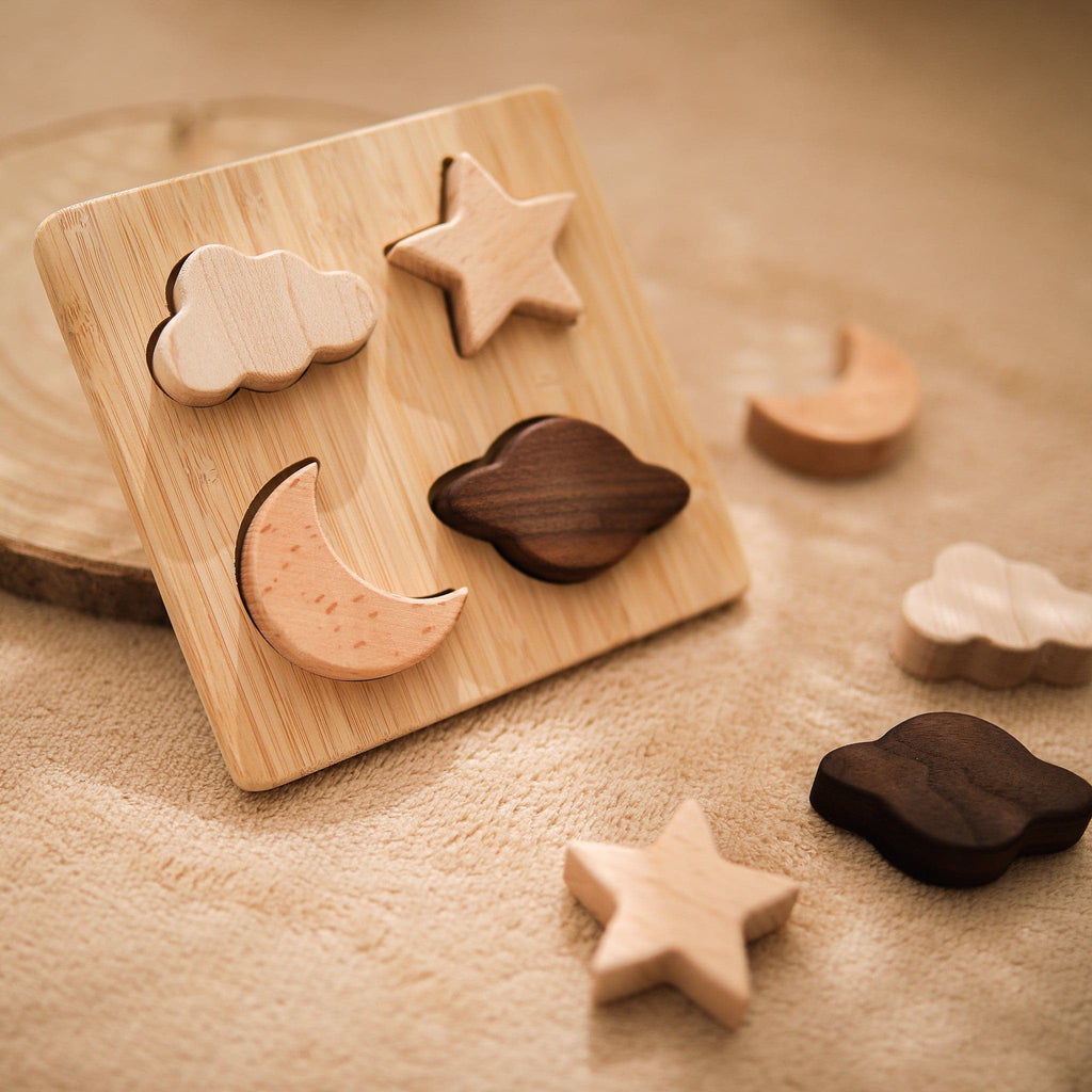 Moon and Star Wooden Puzzle - MamimamiHome Baby