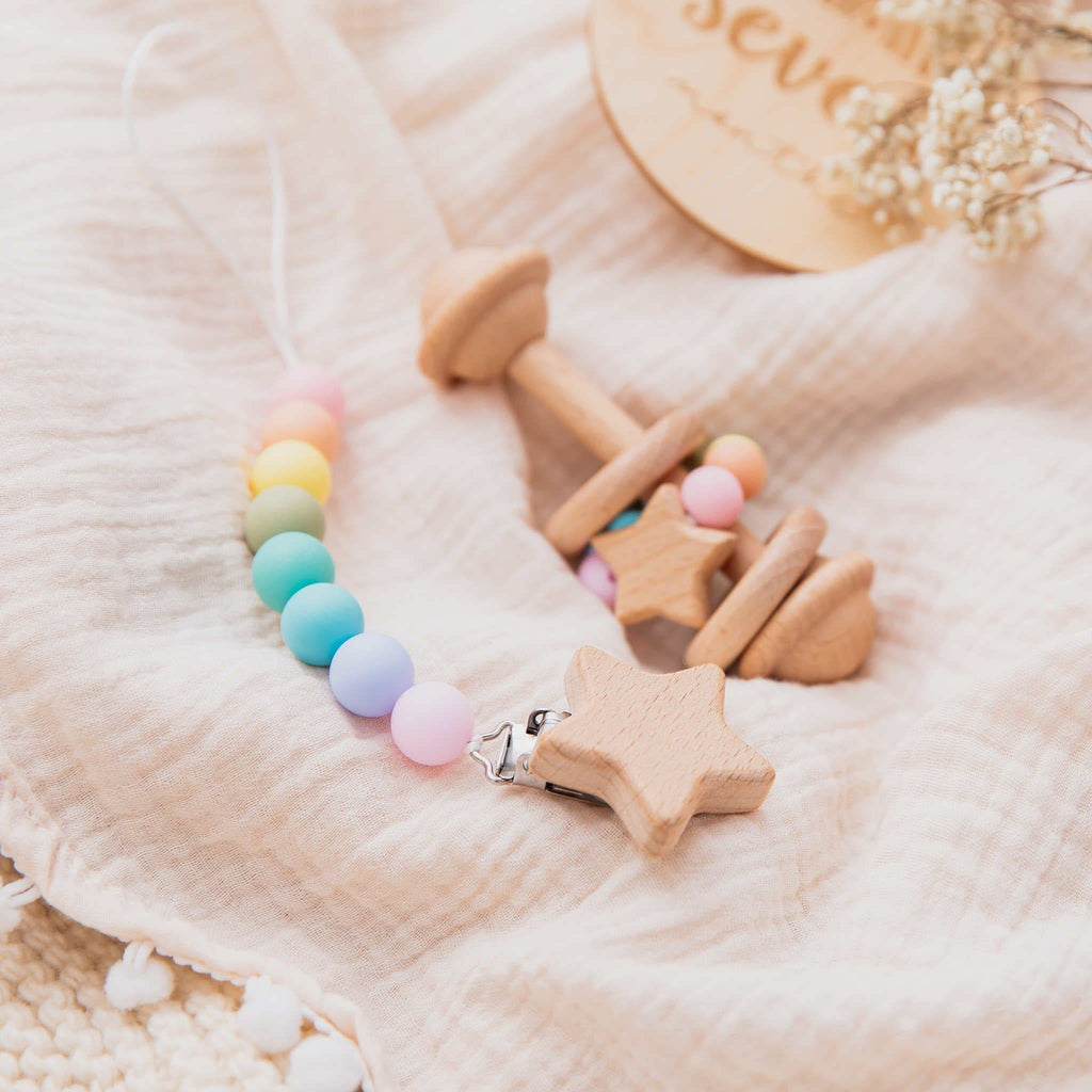 Star Rattle & Pacifier Clip Set - MamimamiHome Baby